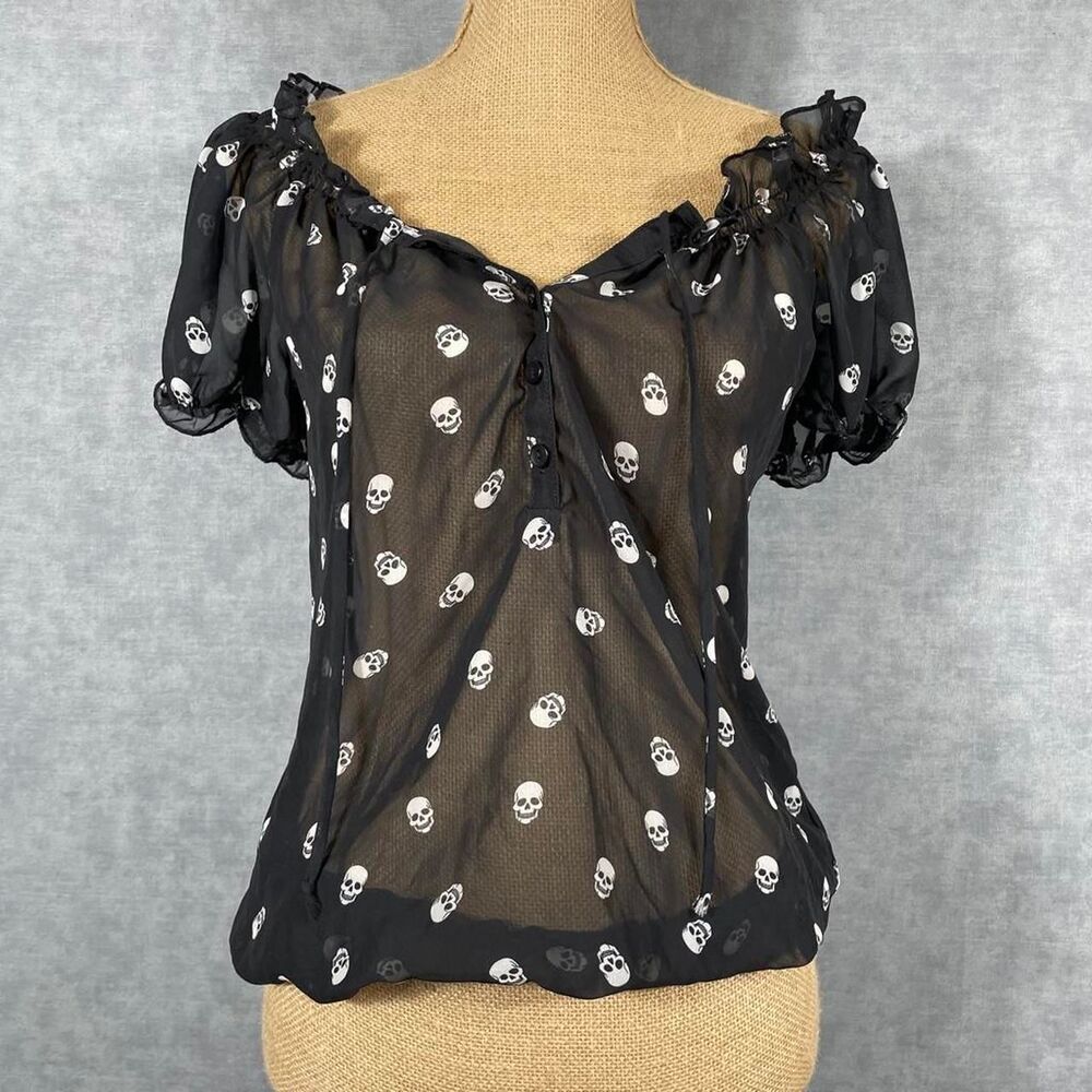 Soft goth whimsical skull sheer blouse